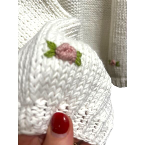 Fanm Mon Hand Knit Pink Rose Cardigan Cotton Sweater | Womens M L NEW - Picture 8 of 13
